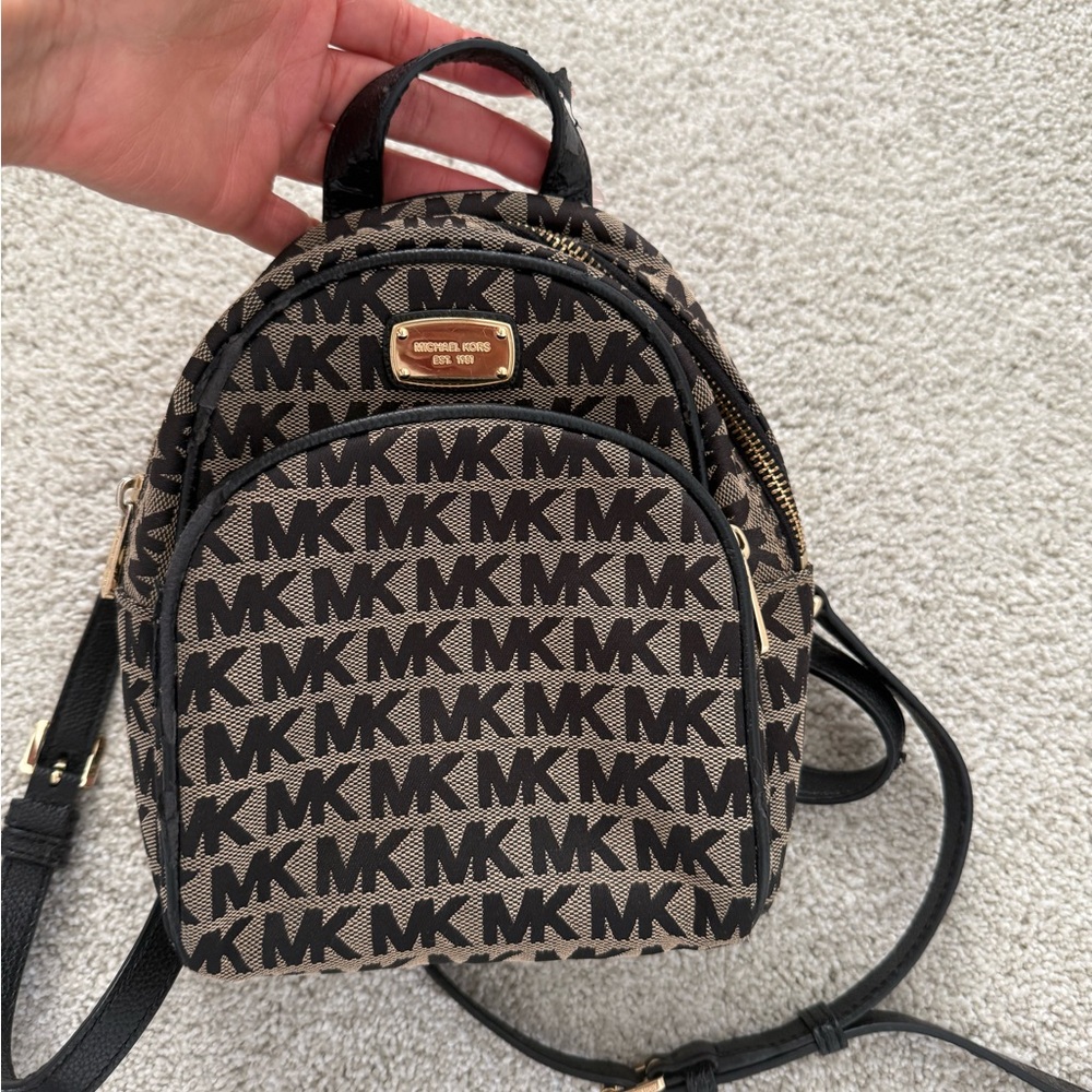 Michael Kors Monogram Black and Tan Mini Backpack